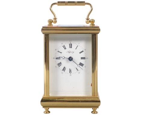 ASPREY - a Vintage brass-cased carriage clock, by Fema of London, 11 jewels, retailed by Asprey, case height 12cm, not curren