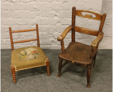 Two vintage child's chairs to include ash and elm bobbin turned example.