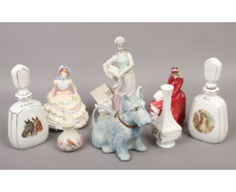 Two Royal Doulton figurines Louise HN3207 and Hannah HN3369, Leonardo collection figure of a girl and goose, along with two S