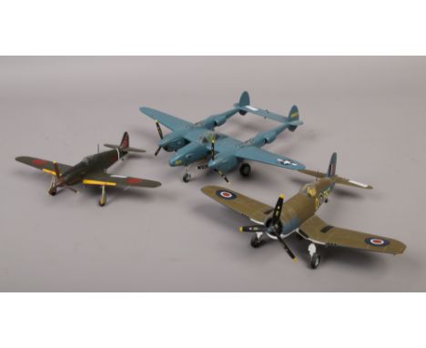 Three Franklin Mint Dieast metal model aircraft, Lockhead Lighting Photo - Reconna, Ssance, Kawasaki 61 (Tony) Japanese fight