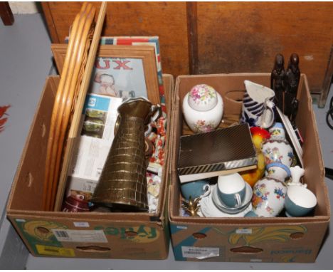 Two boxes of miscellaneous to include Adderley part teaset, HP digital camera, framed prints, Radford etc.&nbsp;