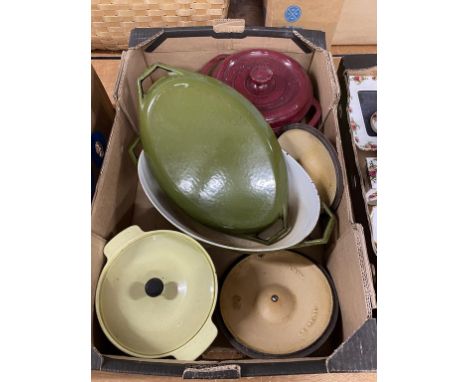 Enamel pots, to include Le Creuset