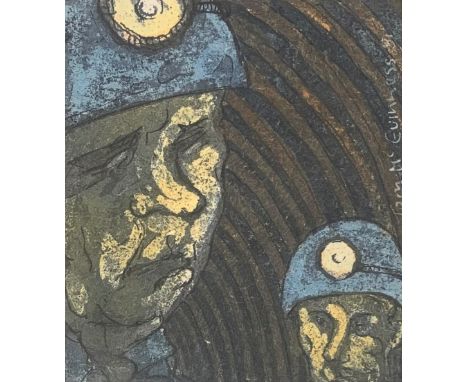 Tom McGuinness (1926 - 2006), watercolour, signed, dated 1981, 'Portrait of two Miners', 8 x 7cm