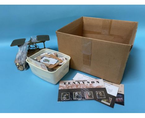 Various loose stamps and a set of scales etc.