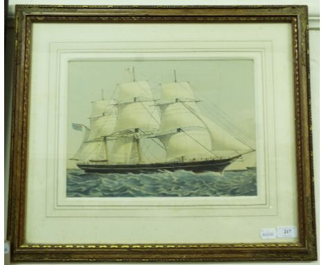 A maritime print, of a sailing yacht