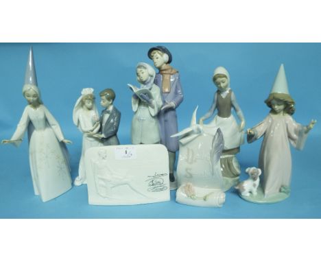 A Lladro group, Christmas Melodies, another group, From This Day Forward, three similar figures, Hada, Under My Spell and Rab