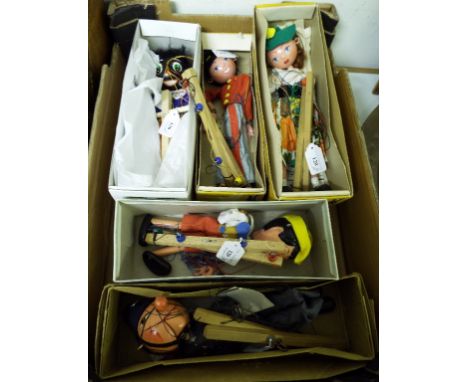 A Jan Bushell Pelham Puppets SM puppet, Policeman, boxed, three other Pelham Puppets, and another puppet (box)