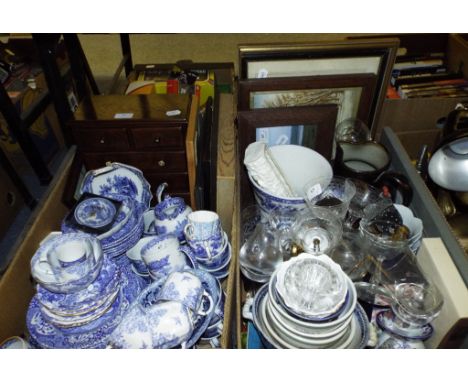 A quantity of Spode Italian pattern tea and dinner wares, other ceramics, glass, a tabletop chest, pictures and items (4 boxe