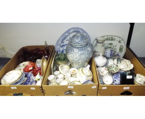 ***Oil lamp removed*** An Aynsley Henley pattern part tea and coffee service, other ceramics and glass (qty)