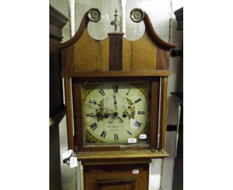 A longcase clock, the 30 cm square painted dial having Roman numerals, date aperture, subsidiary dial, signed J.W. Hancock Ye