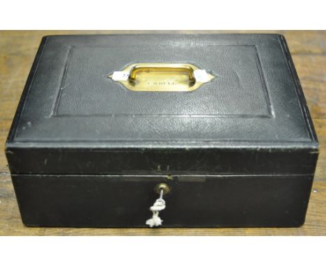 A leather writing box, 38 cm wide, an oak box, a typewriter, and a pair of prints (5)