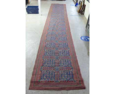 A machine made two sided tapestry style long panel/runner&nbsp; 40" x 252" 