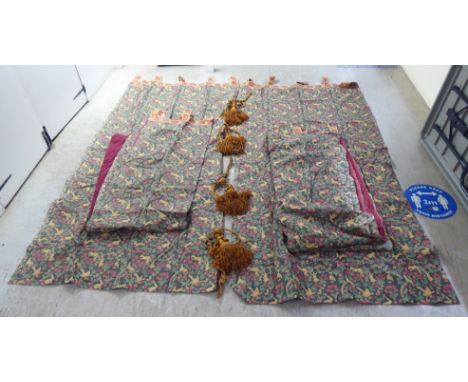 Tapestry curtain, profusely decorated with birds, flora, foliage and woodland animals&nbsp; each 106"drop&nbsp; 52"w 