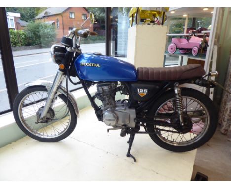 A 1977 Honda CG 125 motorcycle, Historic Vehicle, 124cc petrol engine with blue livery (Vin CG1251039945 eng CG125E1055211) r