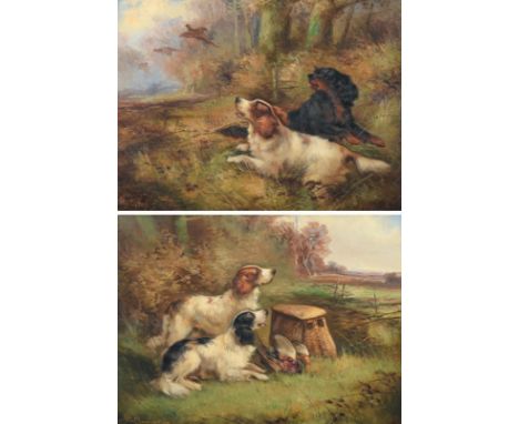 Robert Cleminson (fl.1864-1903) Landscape with hunting dogs Signed, oil on canvas, 28.5cm by 39.5cm (2)  see illustration 