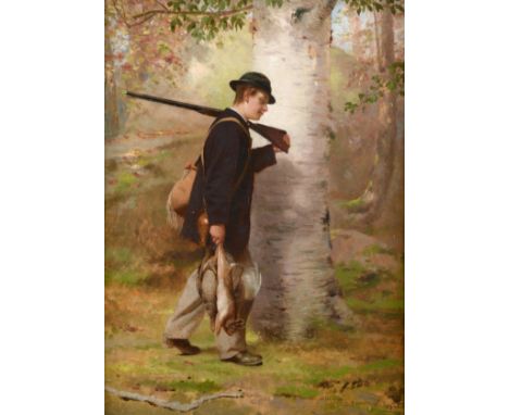 John George Brown (1831-1913) American A study for ''Claiming the Shot: After the Hunt in the Adirondacks'' Signed, inscribed