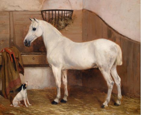 Anthony de Bree (1855-1921) Portrait of a grey horse 'Faithful servant Charlie' Signed and dated June 1887, oil on canvas, 49