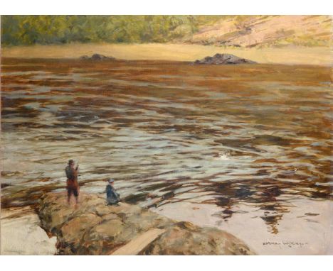 Norman Wilkinson CBE PPRI (1878-1971) Stanley Water, River Tay Signed, oil on canvas, 44cm by 59.5cm Artist's Resale Rights/D
