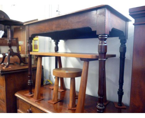 A mahogany lady's writing table, on turned legs, together a coffee table and a small stool (3)