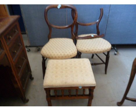 Two small bedroom hoop back chairs, one AF, together with a small foot stool (3)