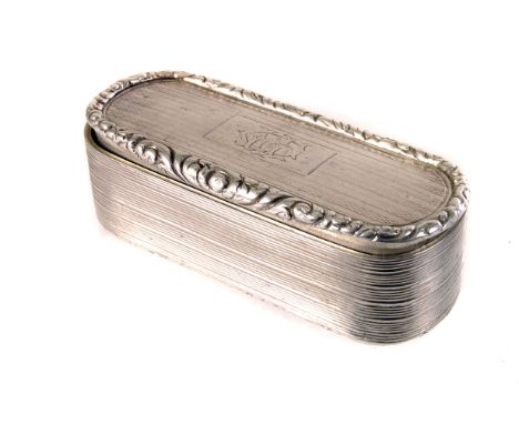 A William IV silver snuff box, marked Birmingham 1830, by Thomas Shaw, with engine turned design around body and engraved flo