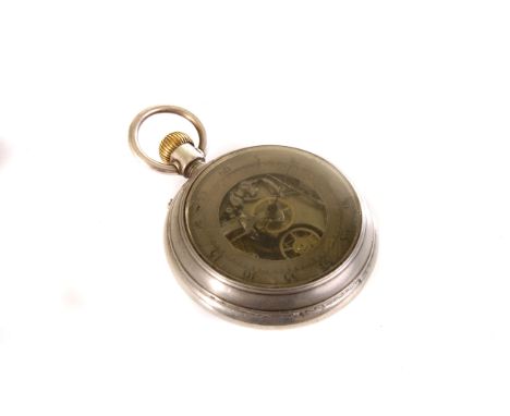 An unusual double sided pocket watch, having white enamel dial, subsidiary and hour hand, cracked, and the reverse the minute