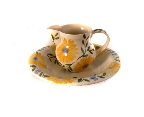 A vintage set of Salter Trade weighting scales, together with a florally decorated ceramic wash bowl and water jug (3)