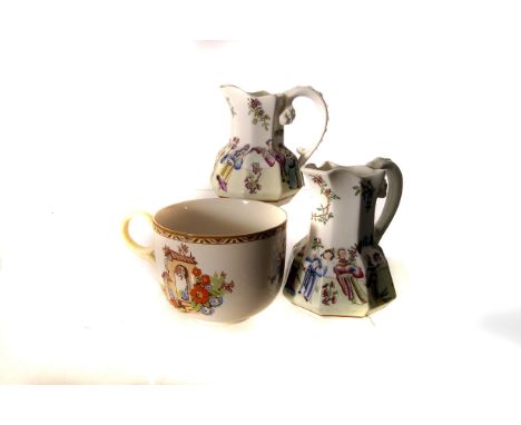 A graduated pair of Spode Filspar porcelain jugs, together with a child's ceramic dish and a large Losolware cup and saucer w