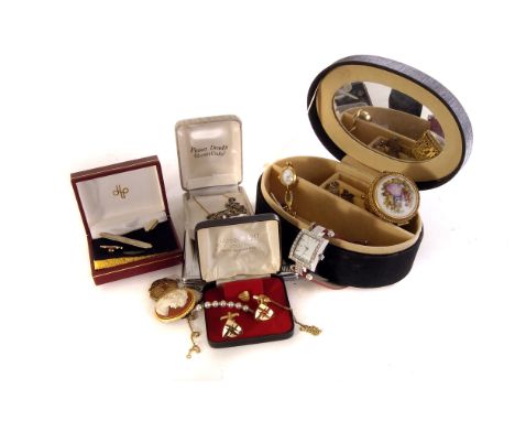 A large collection of costume jewellery, to include a yellow metal lady's Rotary wrist watch, cufflinks, simulated pearl brac