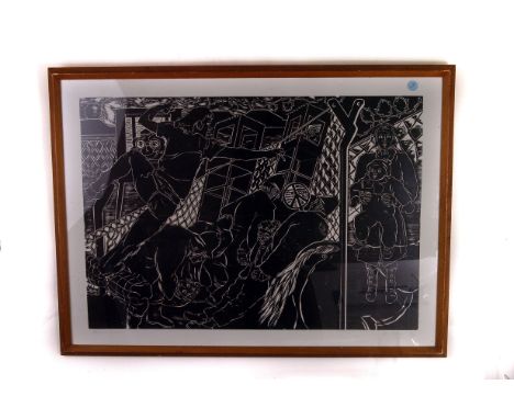 Of Local Interest :Ann Westley, Limited Edition woodblock print, Greenham Common', 2/50, depicting various scenes of protesti