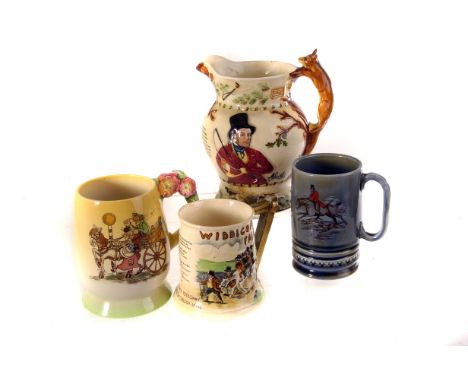 A group of four pottery musical jugs,  including a Crown Devon John Peel example, A Crown Devon Widdicombe far jug, a Wade ex