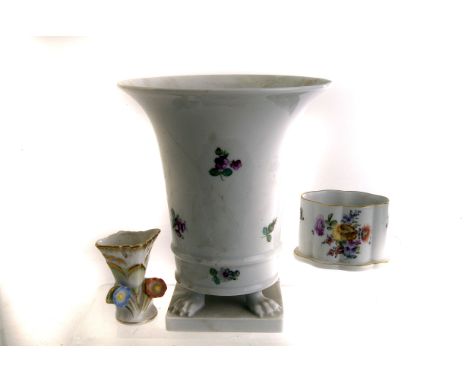 A large Herend ceramic urn vase, with floral decoration, together with two smaller Herend ceramic items (3)