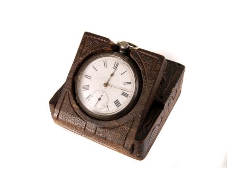 An 800 grade marked silver open faced pocket watch, having black Roman numerals on white enamel dial, with second hand subsid