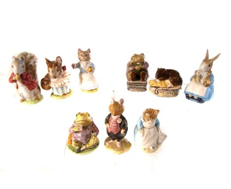 A collection of Beswick Beatrix Potter ceramic figures, including Mrs Tittlemouse, Mr Jackson, Mr Jeremy Fisher etc., plus tw