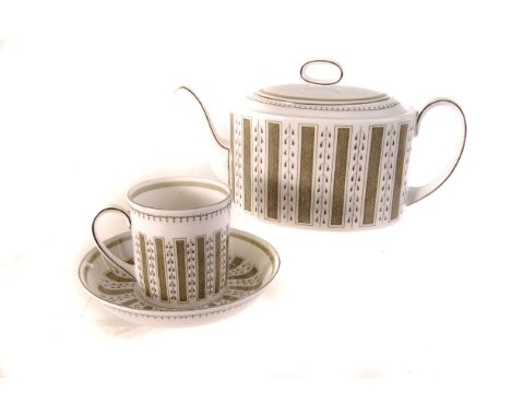 A Susie Cooper Persia pattern tea/coffee set, comprising tea and coffee pot, cups and saucers, milk/cream jug, sugar bowl and