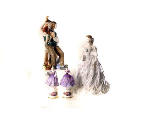 A collection of Royal Doulton, Royal Worcester and Coalport porcelain figures, to include Royal Doulton HN2253 The Puppetmake