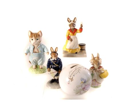 A group of six Royal Albert Beatrix Potter porcelain figures, including Mrs Rabbit, Diggory Doggery Delvet etc., together wit