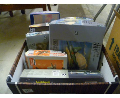 Ten vintage aircraft model kits including Academy, Amerang, Glencoe Models, Fujimi & Hasegawa.  All appear complete with inst