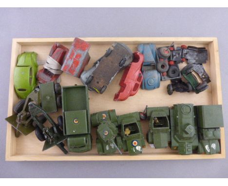 Collection of vintage play worn Dinky die-cast vehicles and parts including 9 x military vehicles