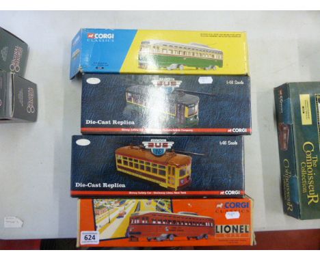 Two Boxed Corgi Vintage Bus Lines Die-cast Replica Birney Safety Cars together with Two Boxed Corgi Classics Vehicles - Lione