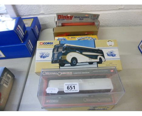 Nine boxed die-cast buses to include Corgi x 8 and Dinky x 1 featuring Vintage Buses USA, Public Transport from Corgi, Kowloo