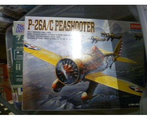 Six boxed vintage model kits including Esci Ertl 1:48 Martin B-26B Marauder, 21st Century Toys 1:32 BF-109G-14, Academy 1:48 