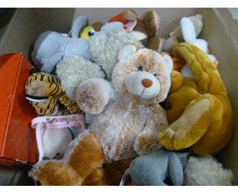 Collection of teddies and dolls to include boxed Peggy Nisbet costume doll, Ross, Sooty & Sweep, Simba dolls furniture etc