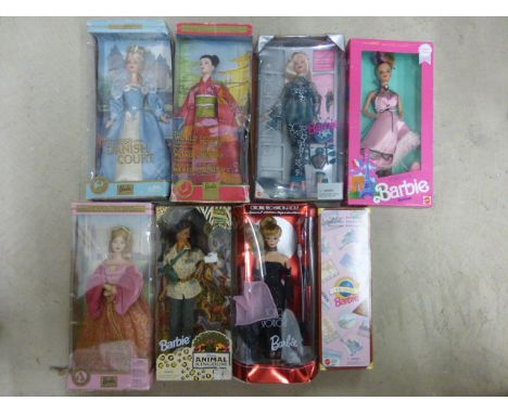 Eight Boxed Mattel Barbie Figures - Dolls of the World Princess of England, Princess of Japan, Princess of Danish Court, Barb