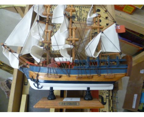 Vintage wooden toy fort made in England Tiger Toys plus a model ship HMS Endeavor
