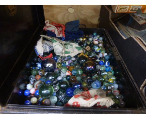 Collection of old Marbles in large vintage tin