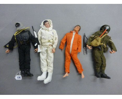 Four original Palitoy Action Man figures in full outfits