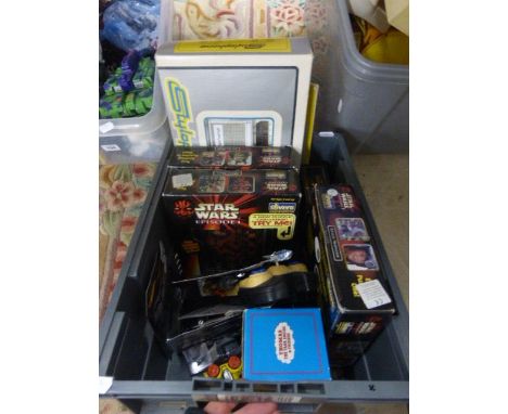 Group of boxed TV related toys including Star Wars puzzles x 3, carded Hot Wheels Batman die-cast vehicles x 6, Corgi DC Batm