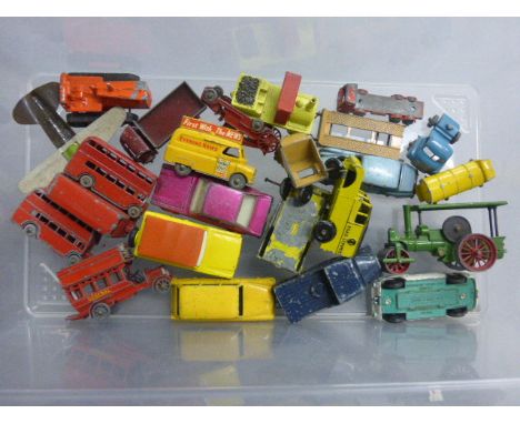 24 Vintage play worn die-cast vehicles mainly Lesney also Budgie and Benbros including AA Road Service, Evening News Truck, R