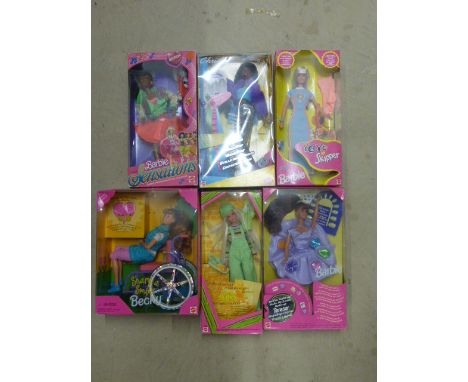 Six Boxed Mattel Barbie Figures - YoYo Skipper, Twirlin' Make-up Teresa, Christie, Teen Skipper, Barbie and the Sensations Be